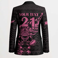 New Zealand Rugby Warrior Custom Blazer Pink Fern Taniko Motif - Polynesian Pride