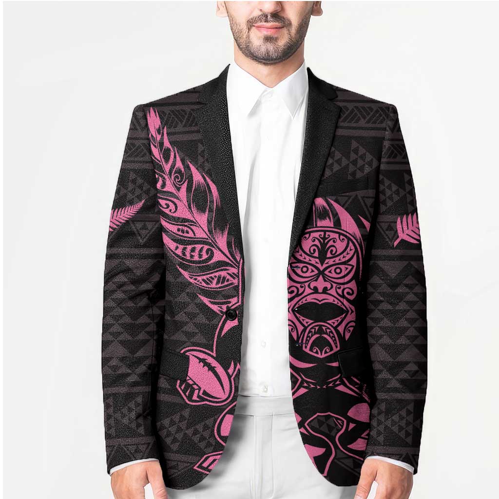 New Zealand Rugby Warrior Custom Blazer Pink Fern Taniko Motif - Polynesian Pride