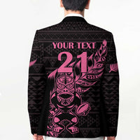 New Zealand Rugby Warrior Custom Blazer Pink Fern Taniko Motif - Polynesian Pride