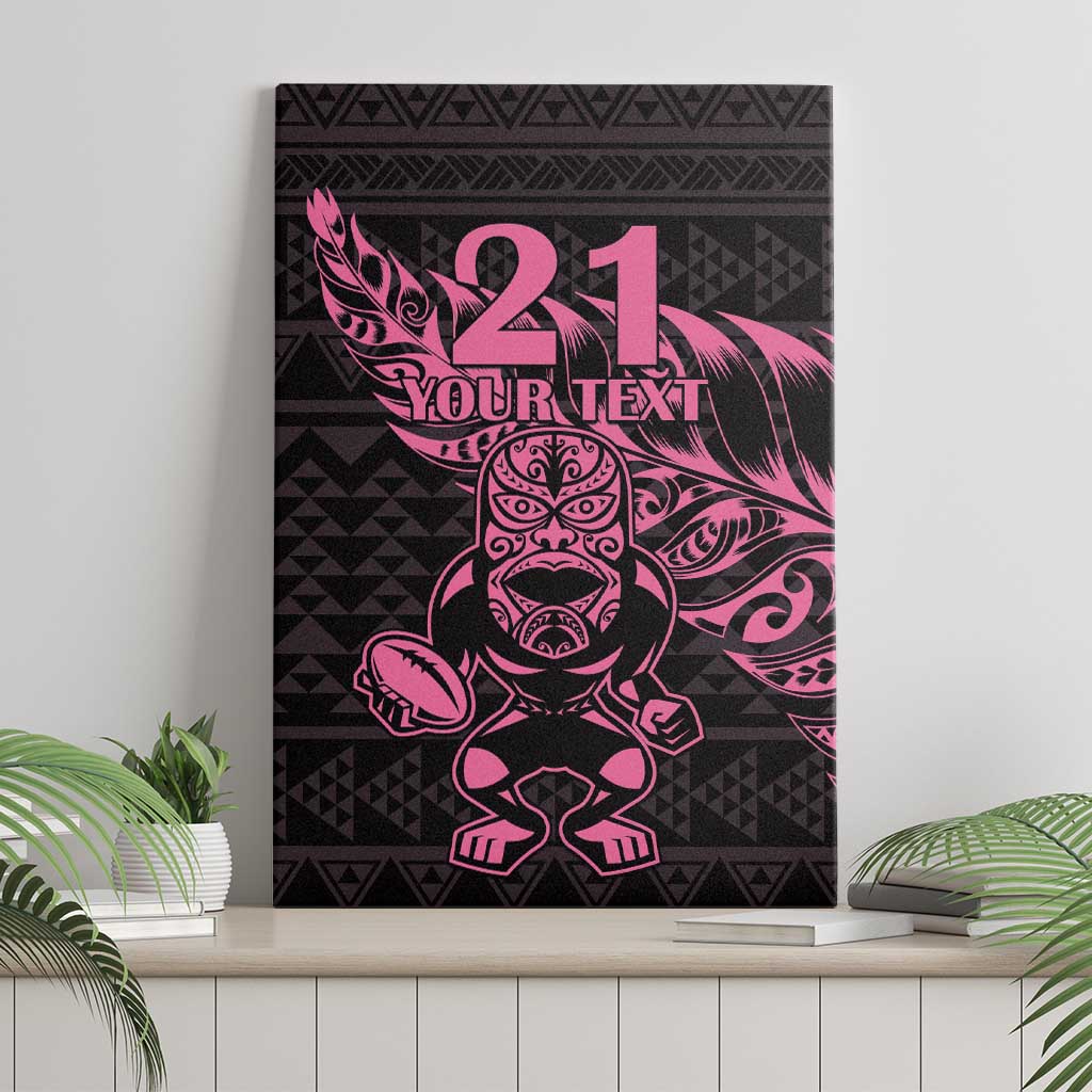 New Zealand Rugby Warrior Custom Canvas Wall Art Pink Fern Taniko Motif