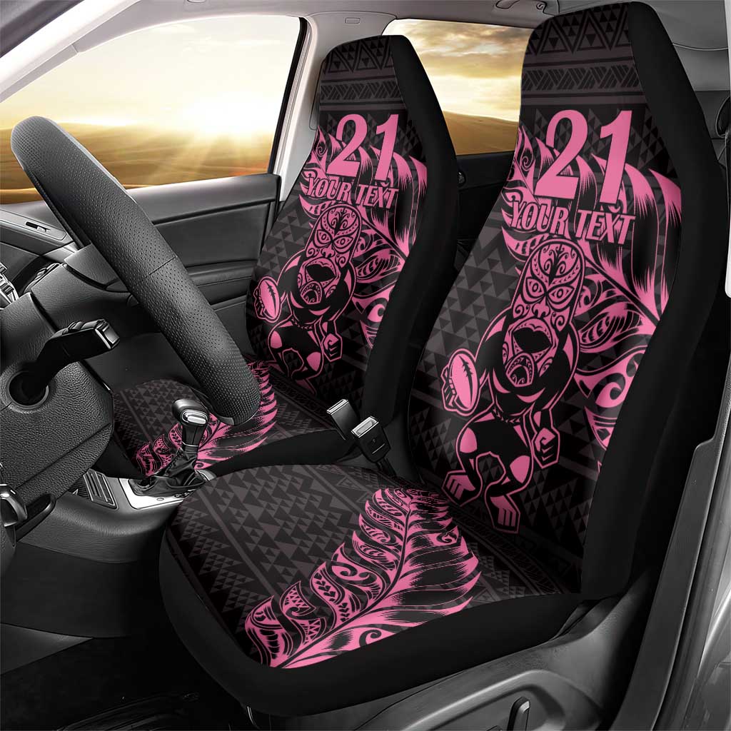 New Zealand Rugby Warrior Custom Car Seat Cover Pink Fern Taniko Motif