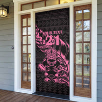New Zealand Rugby Warrior Custom Door Cover Pink Fern Taniko Motif - Polynesian Pride