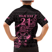 New Zealand Rugby Warrior Custom Family Matching Mermaid Dress and Hawaiian Shirt Pink Fern Taniko Motif