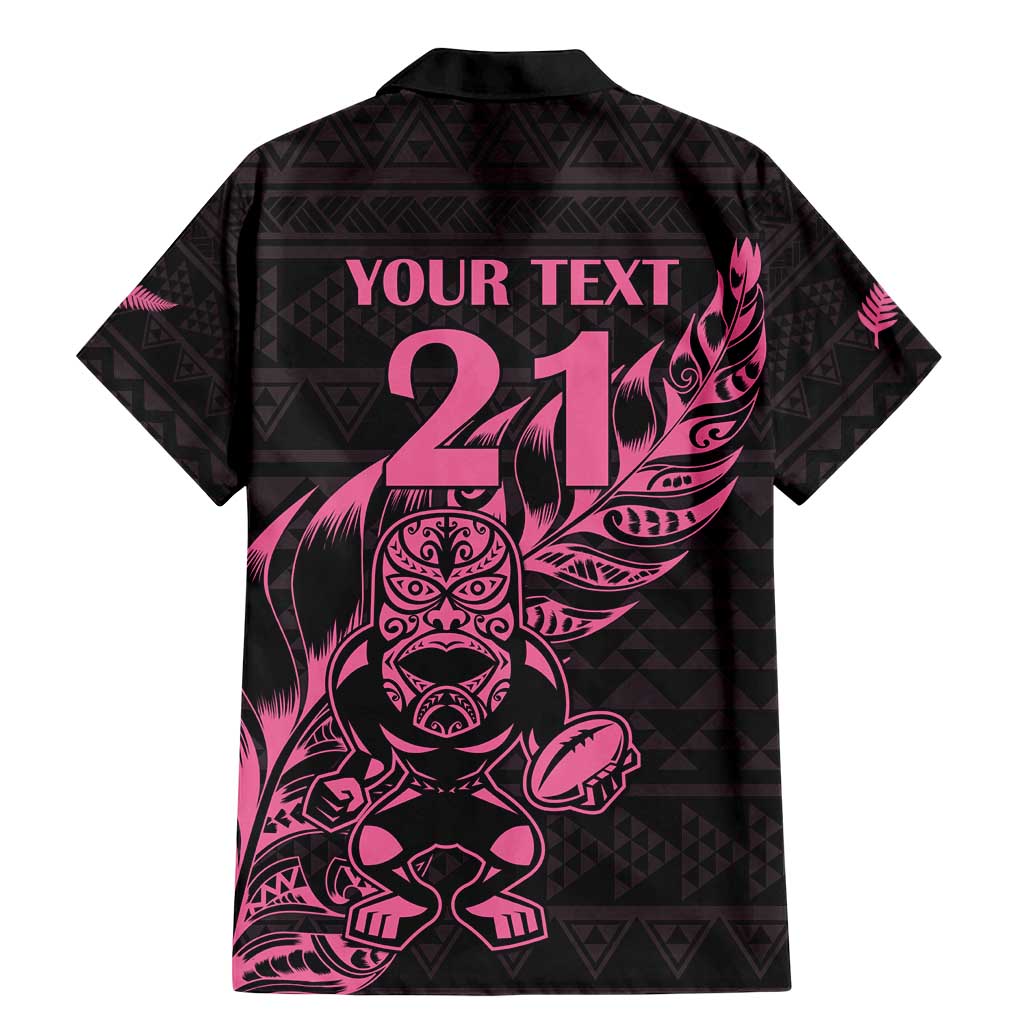 New Zealand Rugby Warrior Custom Family Matching Mermaid Dress and Hawaiian Shirt Pink Fern Taniko Motif