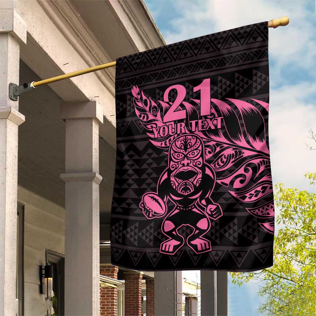 New Zealand Rugby Warrior Custom Garden Flag Pink Fern Taniko Motif