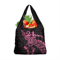New Zealand Rugby Warrior Custom Grocery Bag Pink Fern Taniko Motif