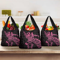 New Zealand Rugby Warrior Custom Grocery Bag Pink Fern Taniko Motif