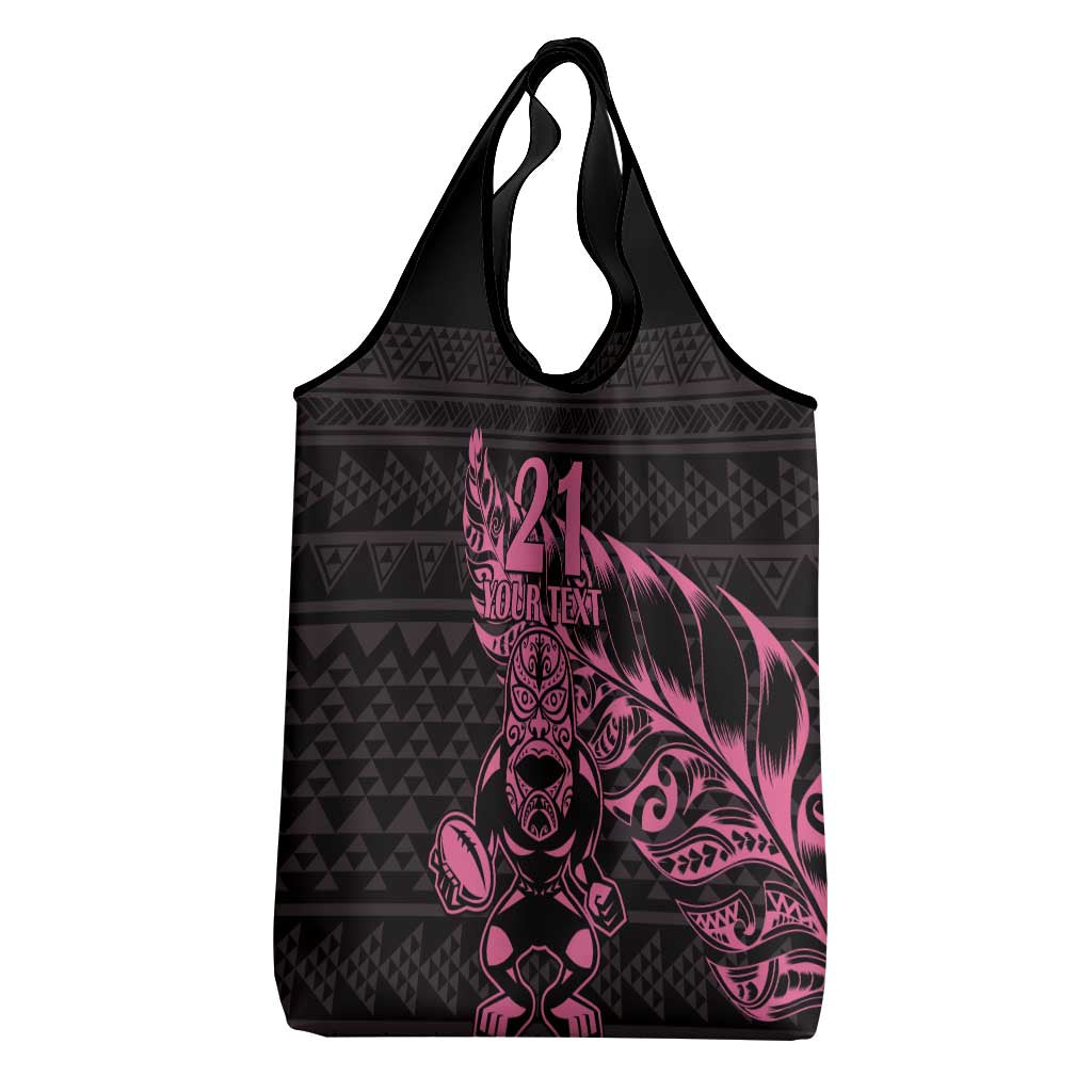 New Zealand Rugby Warrior Custom Grocery Bag Pink Fern Taniko Motif