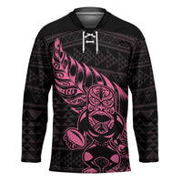 New Zealand Rugby Warrior Custom Hockey Jersey Pink Fern Taniko Motif - Polynesian Pride