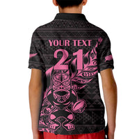 New Zealand Rugby Warrior Custom Kid Polo Shirt Pink Fern Taniko Motif