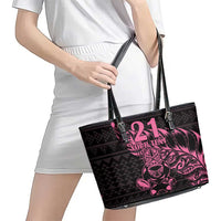 New Zealand Rugby Warrior Custom Leather Tote Bag Pink Fern Taniko Motif