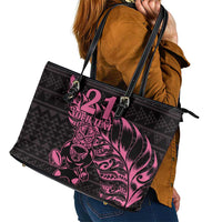 New Zealand Rugby Warrior Custom Leather Tote Bag Pink Fern Taniko Motif