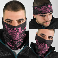 New Zealand Rugby Warrior Custom Neck Gaiter Pink Fern Taniko Motif - Polynesian Pride