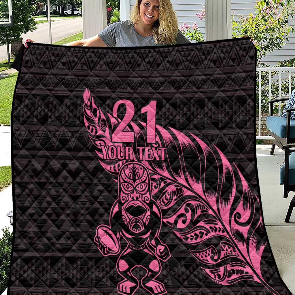 New Zealand Rugby Warrior Custom Quilt Pink Fern Taniko Motif
