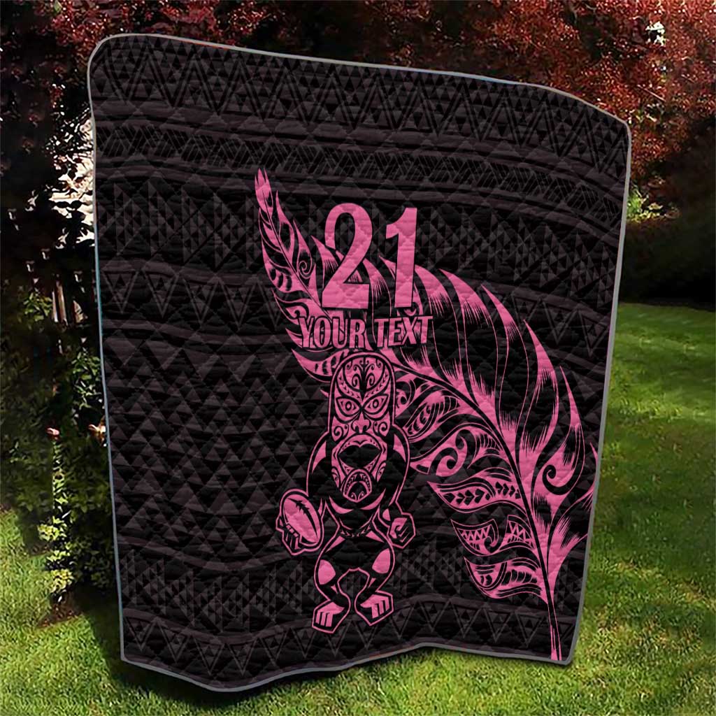 New Zealand Rugby Warrior Custom Quilt Pink Fern Taniko Motif