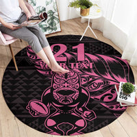 New Zealand Rugby Warrior Custom Round Carpet Pink Fern Taniko Motif