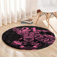 New Zealand Rugby Warrior Custom Round Carpet Pink Fern Taniko Motif