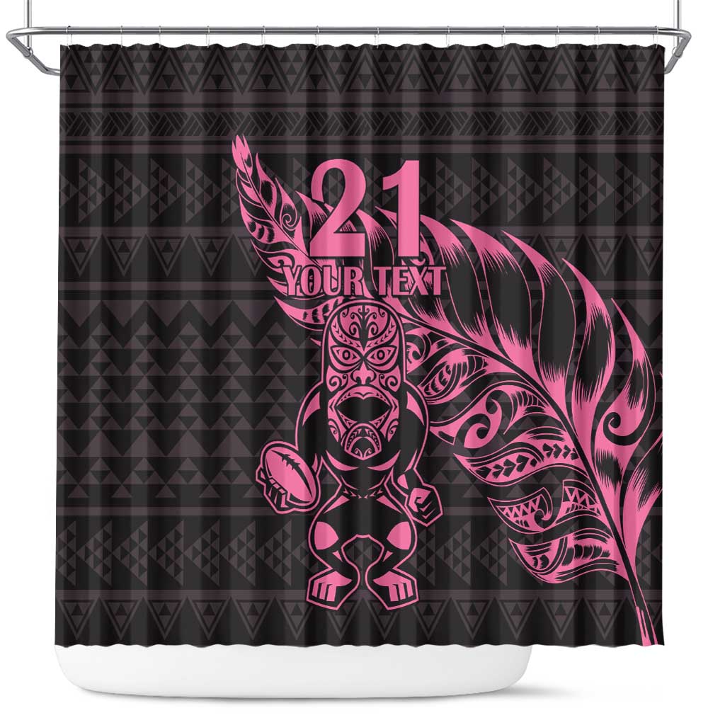 New Zealand Rugby Warrior Custom Shower Curtain Pink Fern Taniko Motif