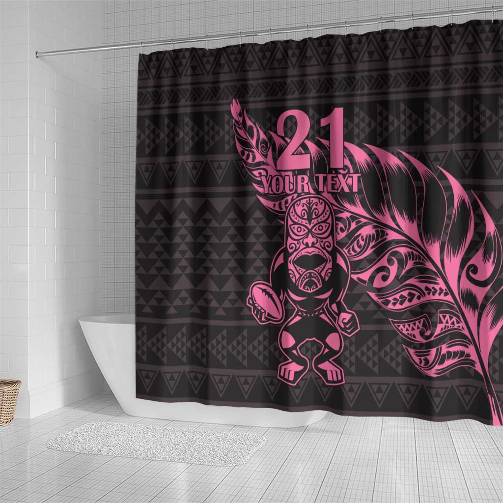New Zealand Rugby Warrior Custom Shower Curtain Pink Fern Taniko Motif