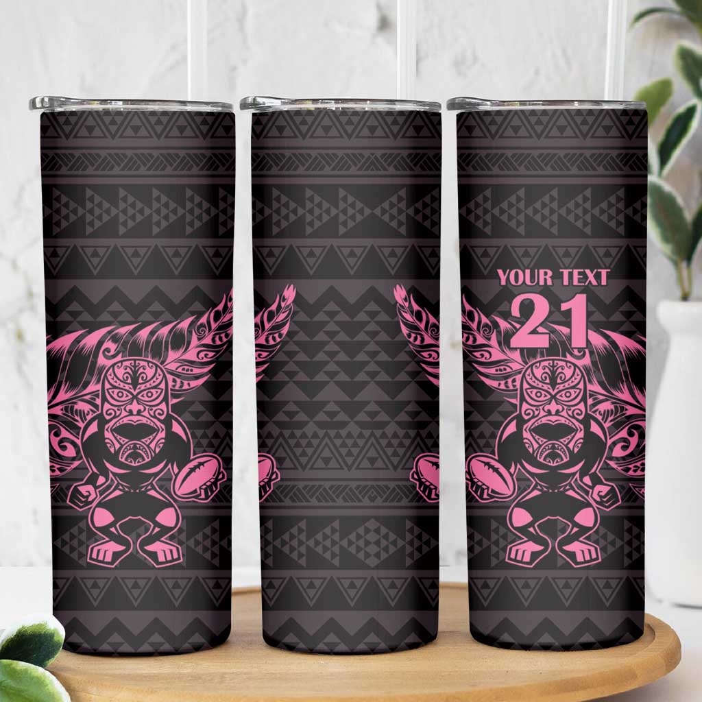 New Zealand Rugby Warrior Custom Skinny Tumbler Pink Fern Taniko Motif