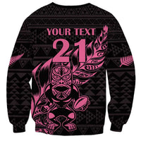 New Zealand Rugby Warrior Custom Sweatshirt Pink Fern Taniko Motif