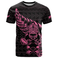 New Zealand Rugby Warrior Custom T Shirt Pink Fern Taniko Motif