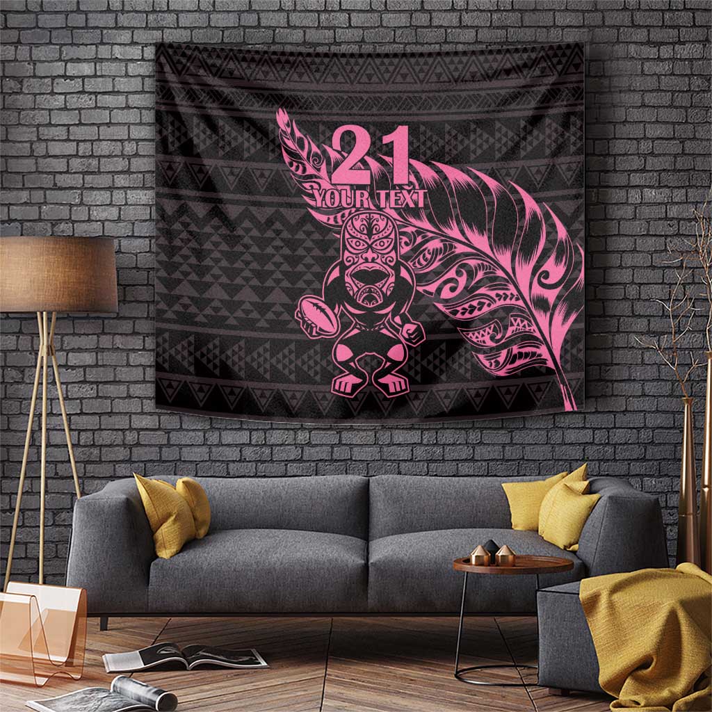 New Zealand Rugby Warrior Custom Tapestry Pink Fern Taniko Motif