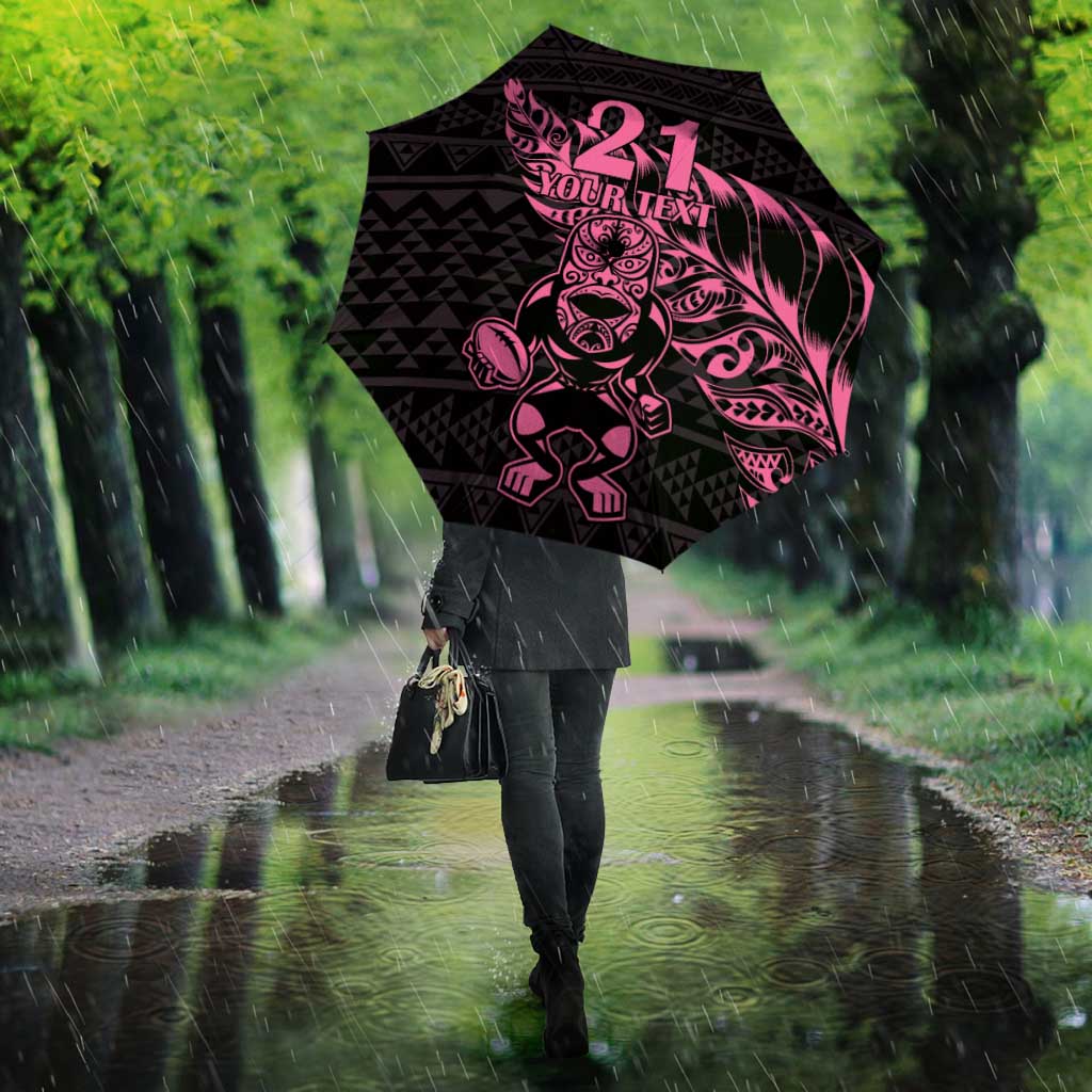 New Zealand Rugby Warrior Custom Umbrella Pink Fern Taniko Motif - Polynesian Pride