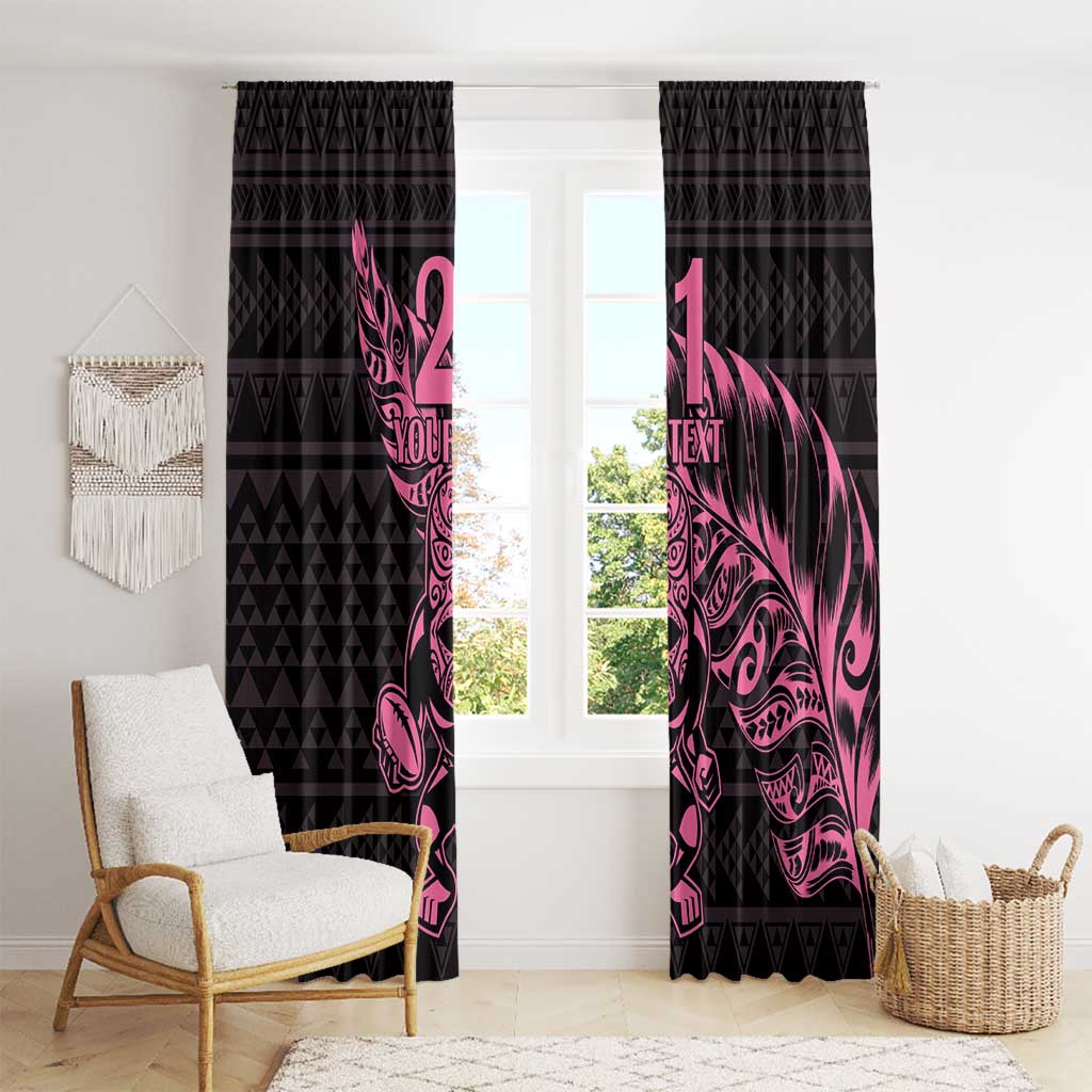 New Zealand Rugby Warrior Custom Window Curtain Pink Fern Taniko Motif
