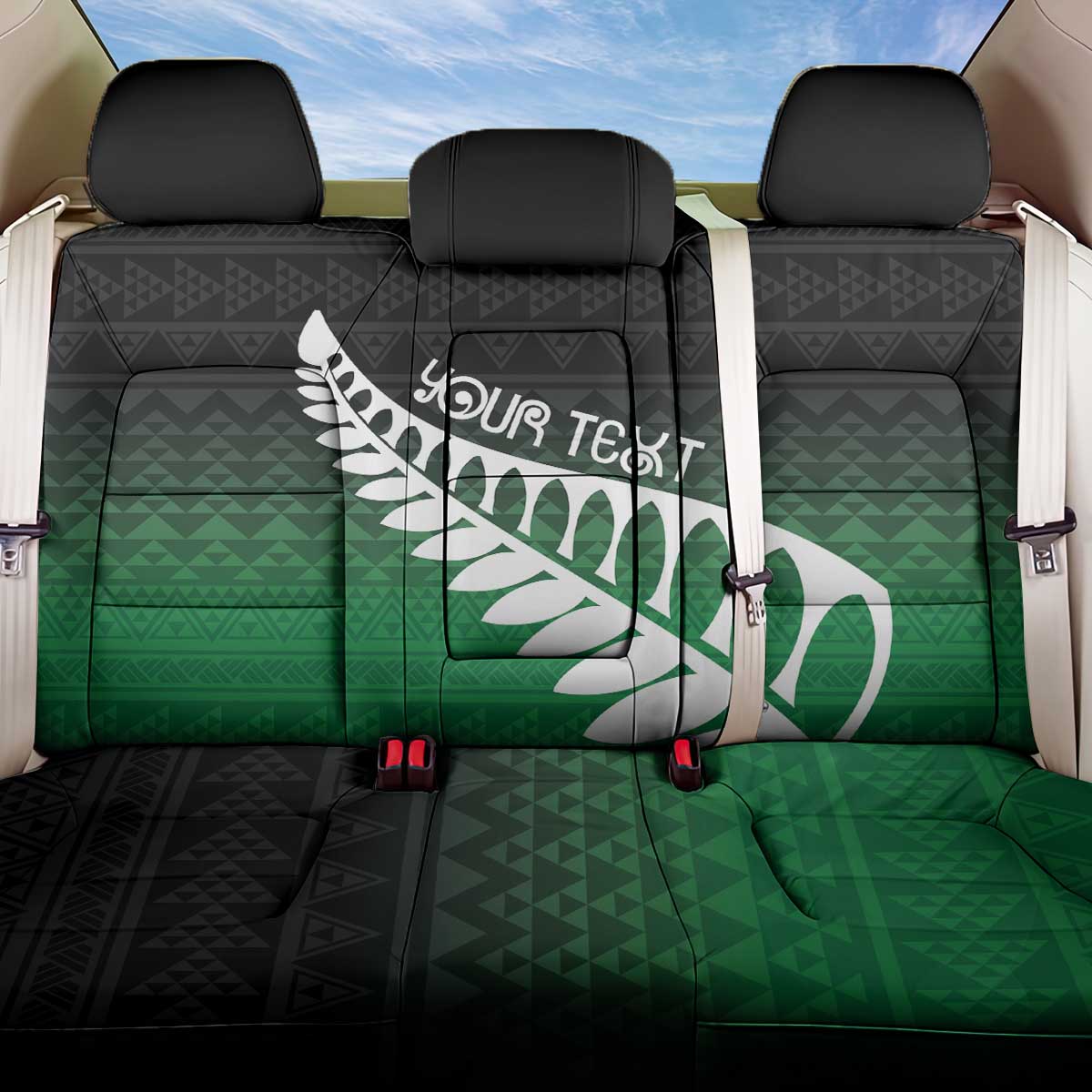 Green Silver Fern Spirit Taniko Tukutuku Personalised Back Car Seat Cover