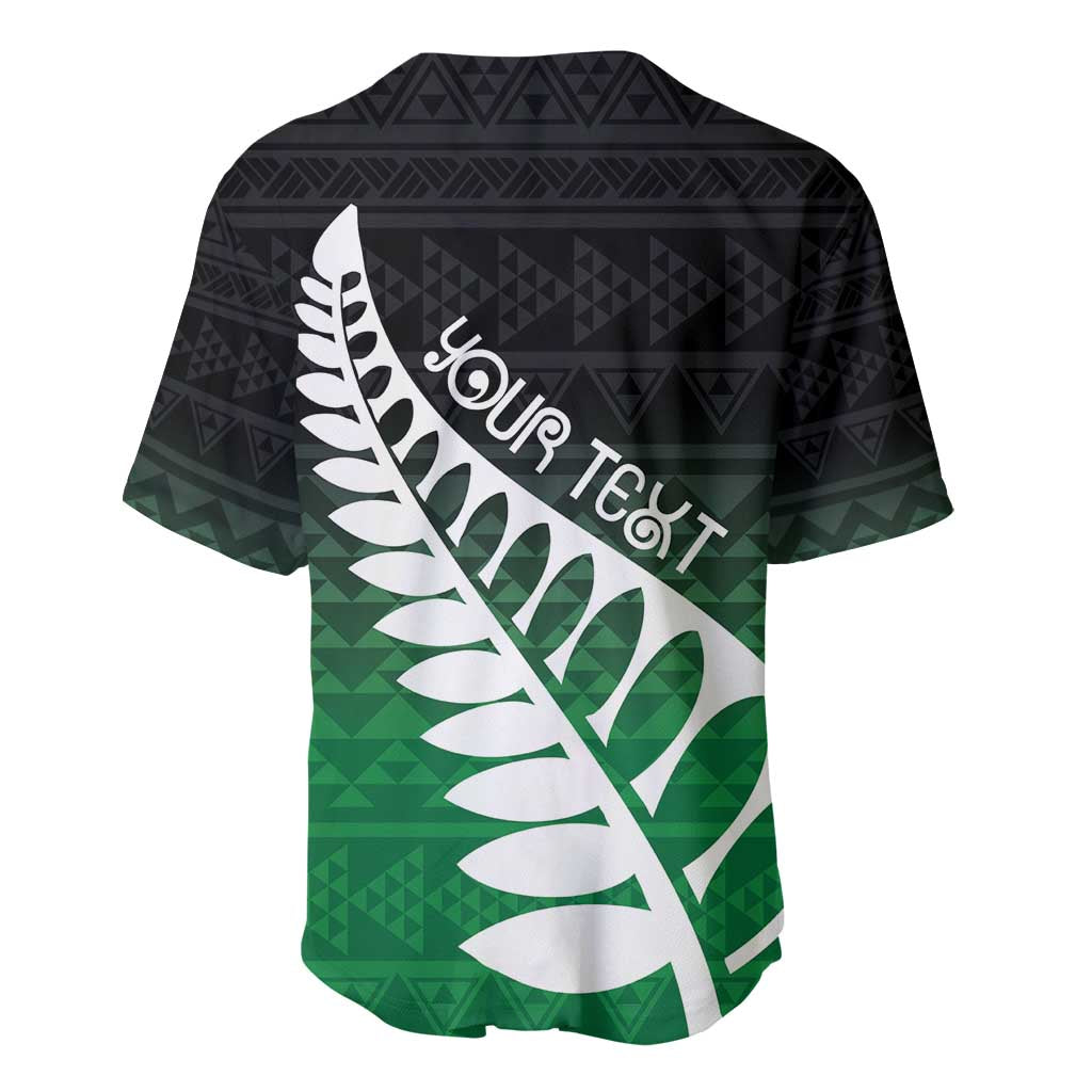 Green Silver Fern Spirit Taniko Tukutuku Personalised Baseball Jersey LT9 - Polynesian Pride
