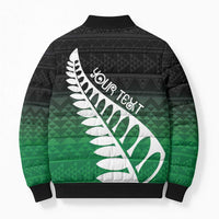 Green Silver Fern Spirit Taniko Tukutuku Personalised Bomber Puffer Jacket - Polynesian Pride