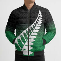 Green Silver Fern Spirit Taniko Tukutuku Personalised Bomber Puffer Jacket - Polynesian Pride