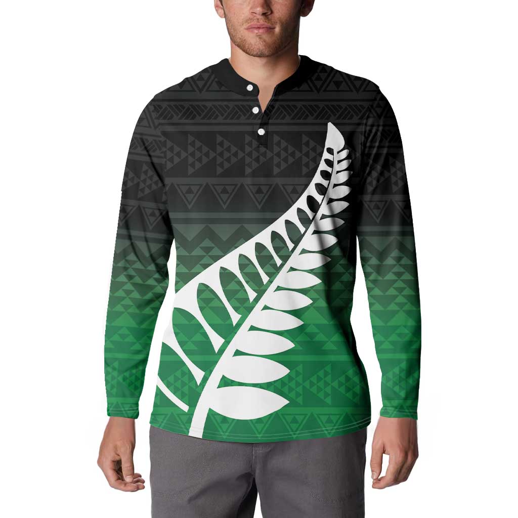 Green Silver Fern Spirit Taniko Tukutuku Personalised Button Sweatshirt