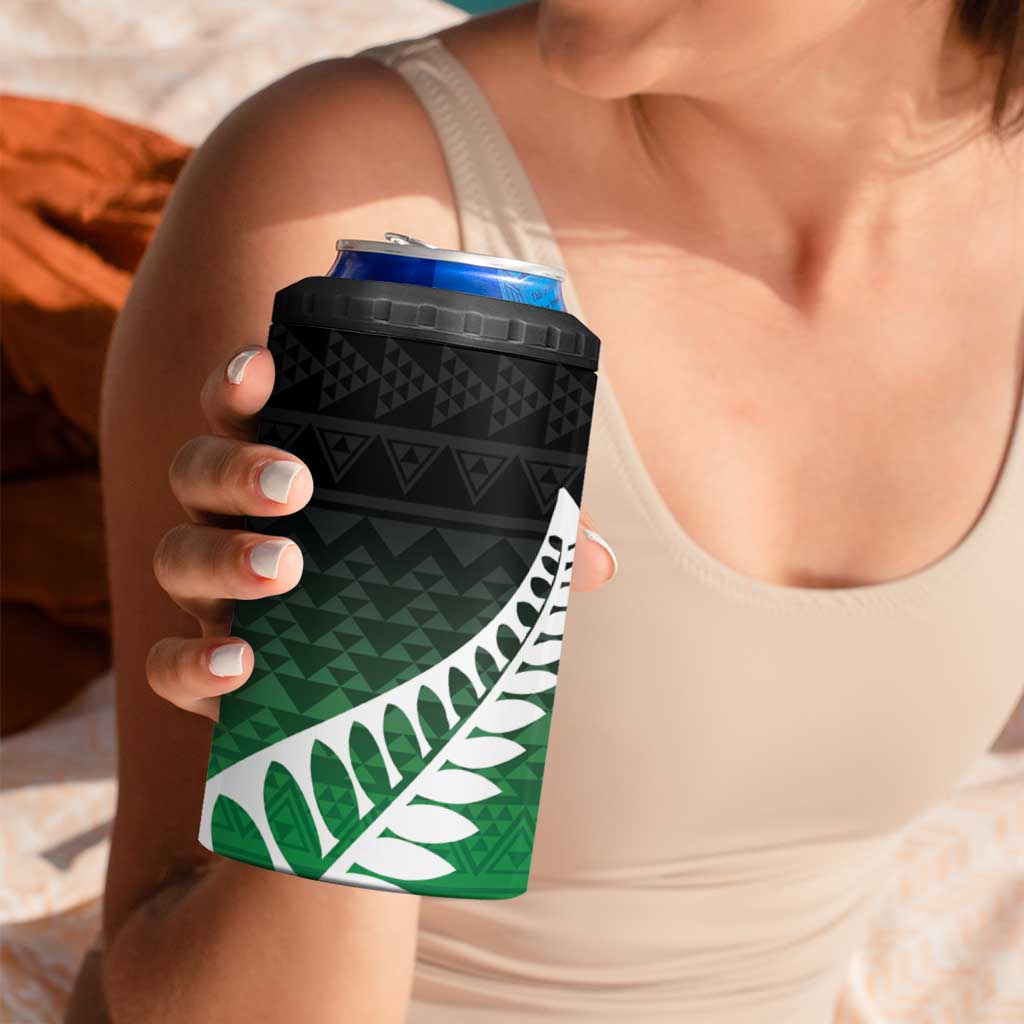 Green Silver Fern Spirit Taniko Tukutuku Personalised 4 in 1 Can Cooler Tumbler