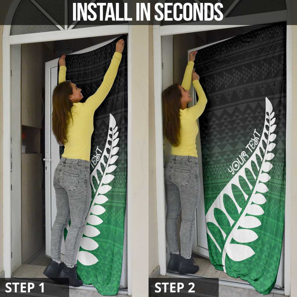 Green Silver Fern Spirit Taniko Tukutuku Personalised Door Cover - Polynesian Pride
