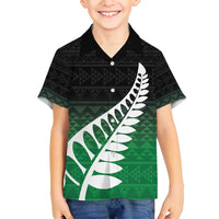 Green Silver Fern Spirit Taniko Tukutuku Personalised Family Matching Long Sleeve Bodycon Dress and Hawaiian Shirt LT9 Son's Shirt Green - Polynesian Pride