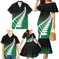 Green Silver Fern Spirit Taniko Tukutuku Personalised Family Matching Mermaid Dress and Hawaiian Shirt LT9 - Polynesian Pride