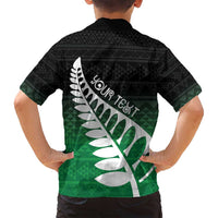 Green Silver Fern Spirit Taniko Tukutuku Personalised Family Matching Off Shoulder Short Dress and Hawaiian Shirt