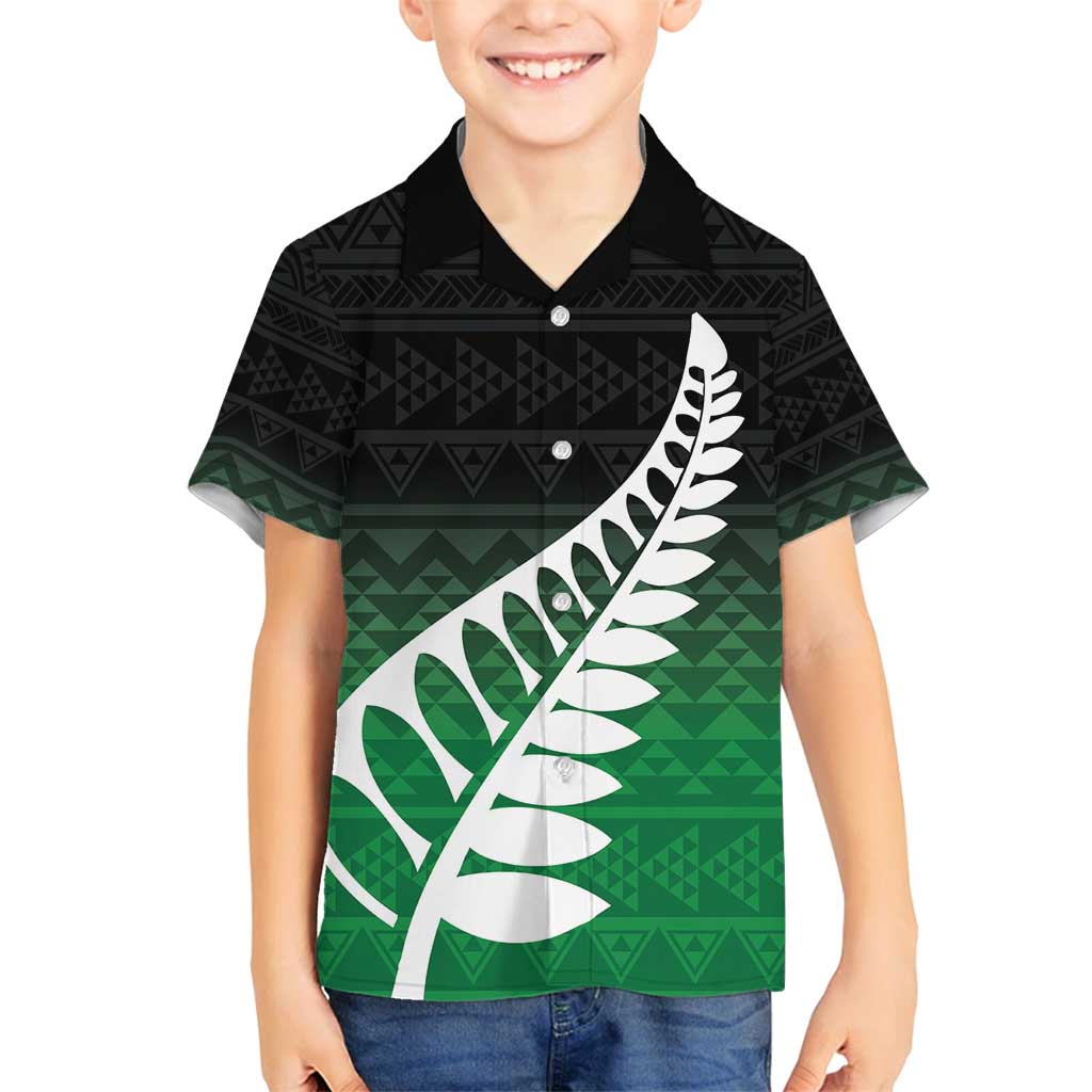 Green Silver Fern Spirit Taniko Tukutuku Personalised Family Matching Puletasi and Hawaiian Shirt LT9 Son's Shirt Green - Polynesian Pride