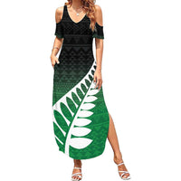 Green Silver Fern Spirit Taniko Tukutuku Personalised Family Matching Summer Maxi Dress and Hawaiian Shirt