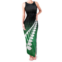 Green Silver Fern Spirit Taniko Tukutuku Personalised Family Matching Tank Maxi Dress and Hawaiian Shirt