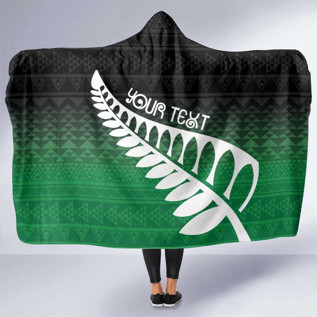 Green Silver Fern Spirit Taniko Tukutuku Personalised Hooded Blanket