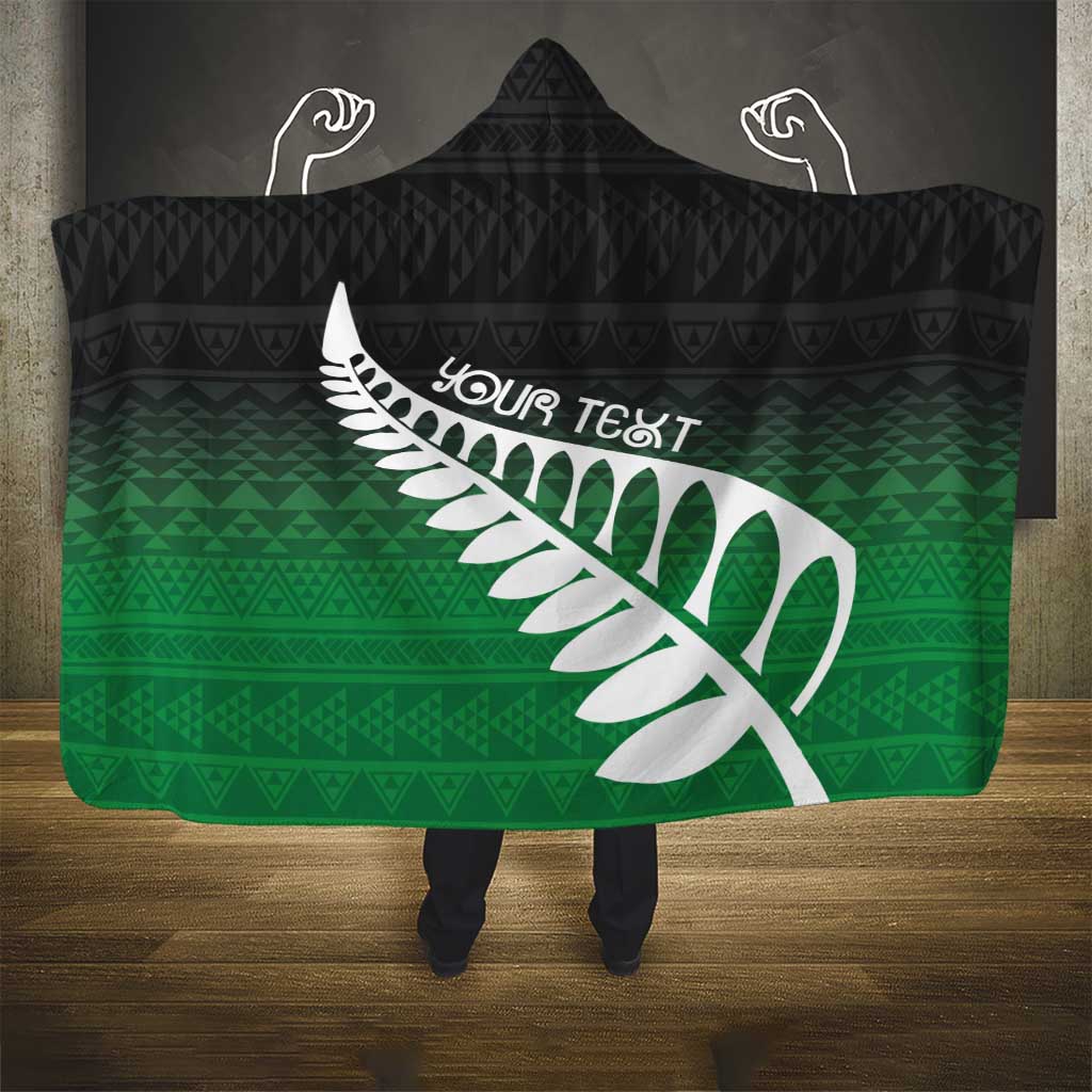 Green Silver Fern Spirit Taniko Tukutuku Personalised Hooded Blanket