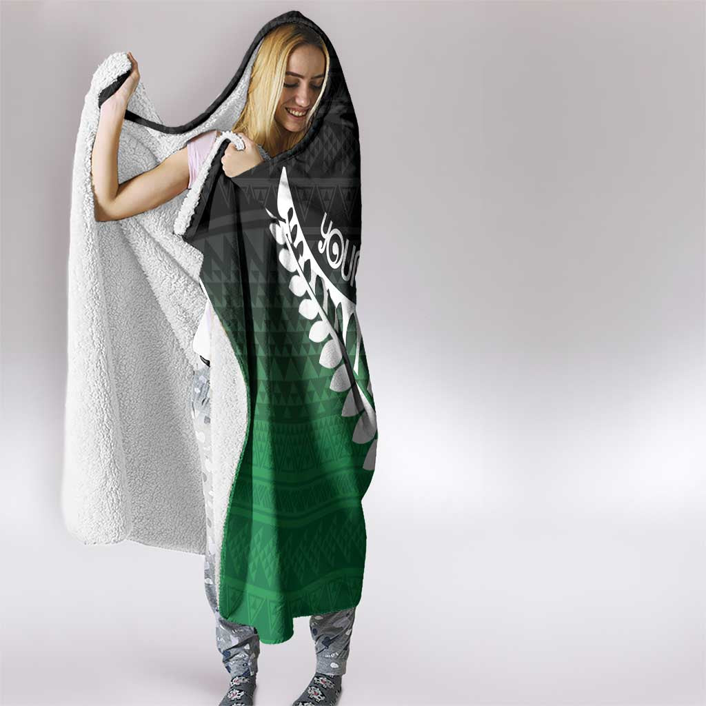 Green Silver Fern Spirit Taniko Tukutuku Personalised Hooded Blanket