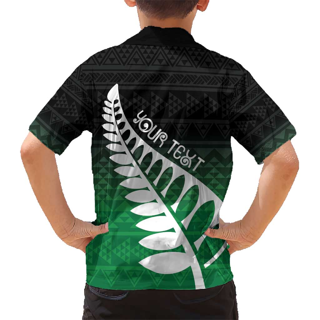 Green Silver Fern Spirit Taniko Tukutuku Personalised Kid Hawaiian Shirt