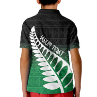 Green Silver Fern Spirit Taniko Tukutuku Personalised Kid Polo Shirt