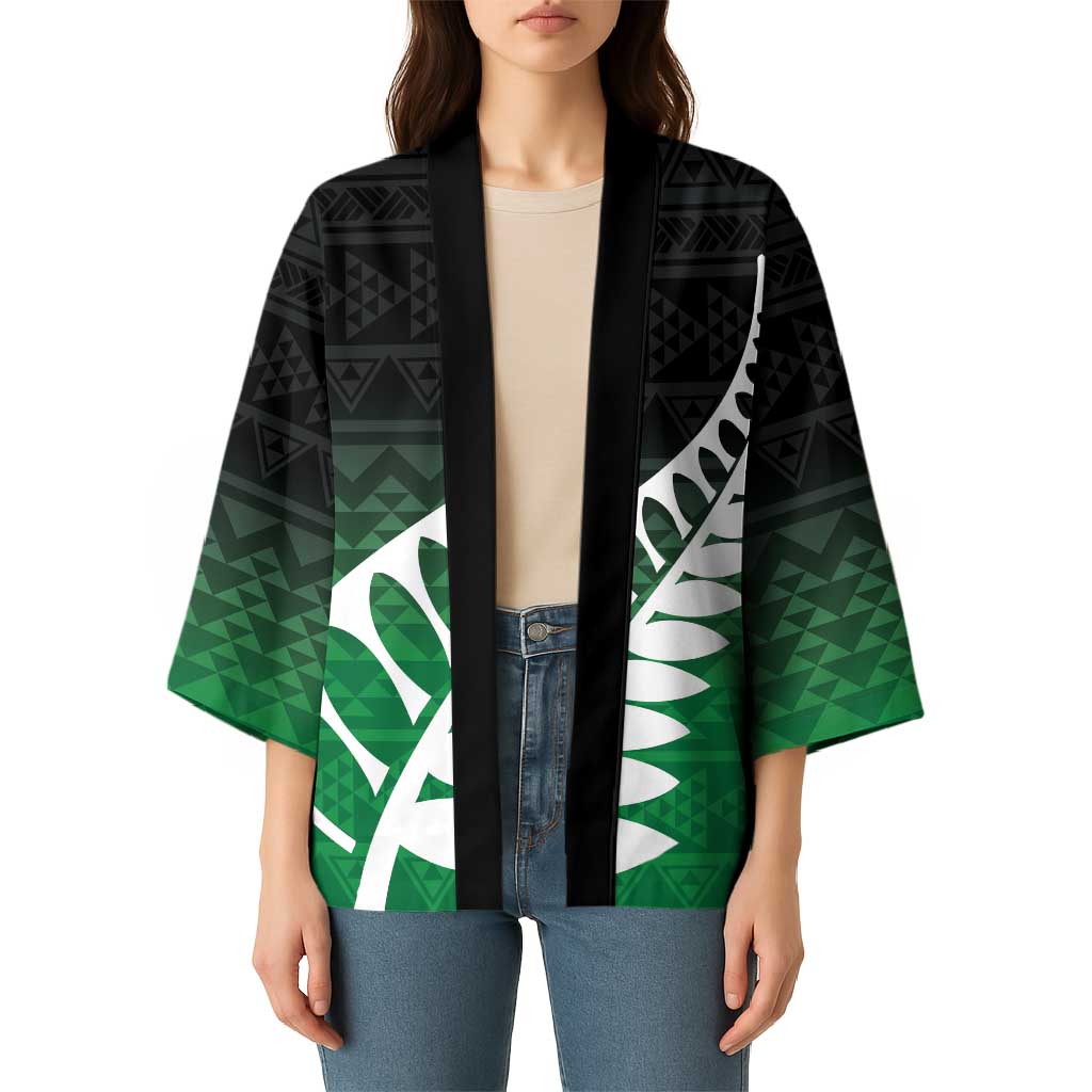Green Silver Fern Spirit Taniko Tukutuku Personalised Kimono - Polynesian Pride