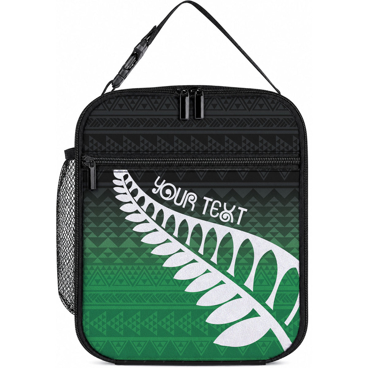 Green Silver Fern Spirit Taniko Tukutuku Personalised Lunch Bag LT9 10.2 × 8.3 × 4.3 inch Green - Polynesian Pride