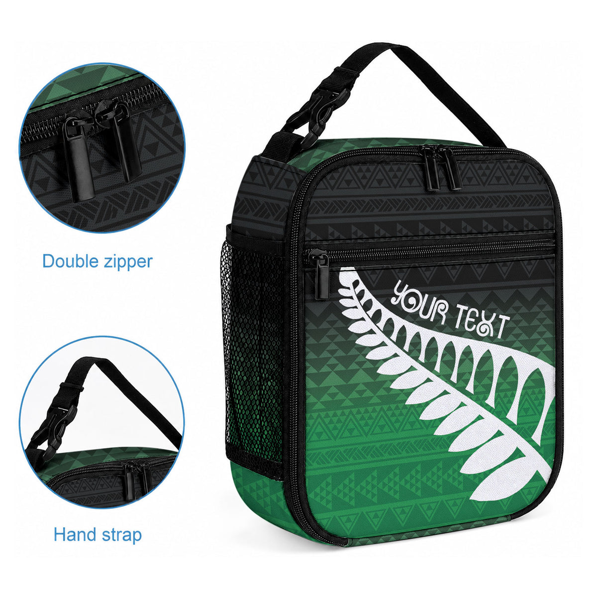 Green Silver Fern Spirit Taniko Tukutuku Personalised Lunch Bag LT9 - Polynesian Pride